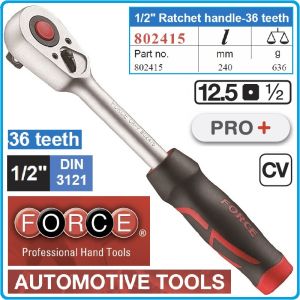 Тресчотка компактна с реверсивна глава, 1/2", 36 зъба, 10°, 240mm, Force, 802415
