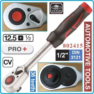 Тресчотка компактна с реверсивна глава, 1/2", 36 зъба, 10°, 240mm, Force, 802415