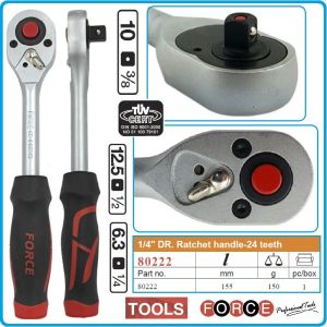 Тресчотка реверсивна, масивна, 1/4", 3/8", 1/2", 24 зъба, 155-270mm, Force, 80222-32-42