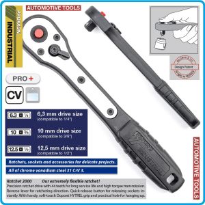 Тресчотка 2000 с плоска PVC дръжка, 1/4", 3/8", 1/2", 8°, 44 зъба, 150-200-270mm, PROXXON, 23170-80-90.