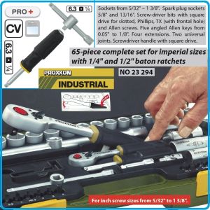 Гедоре, Inch/zoll, шестостен 65ч. на 1/4" и 1/2", вложки от 5/32" до 1-3/8" к-т, тресчотки 72з, Proxxon, 23294.