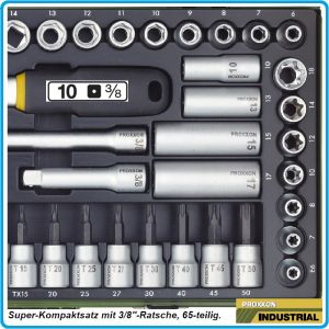 Гедоре шестостен 65ч. на 3/8", вложки от 6mm до 24mm к-т, с тресчотка 52з, Proxxon, 23112.