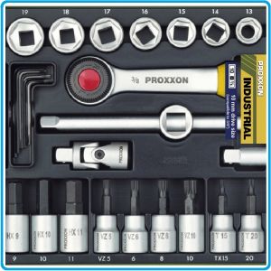 Гедоре шестостен 65ч. на 3/8", вложки от 6mm до 24mm к-т, с тресчотка 52з, Proxxon, 23112.