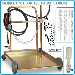 Помпа за масло к-т с количка за варел 220L, 8Bar, 3:1, 940mm, Wolfe, W-71031940.