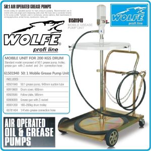 Грес помпа, такаламит за варел 210Kg с количка, к-т, Wolfe, W-61501940.
