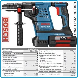 Перфоратор, акумулаторен, 2x4.0Ah, GBH 36 VF-Li Plus, Bosch