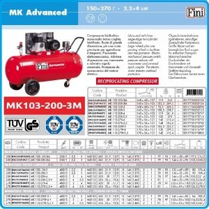 Компресор, Бутален, 200L, 365 L/min, 10Bar, Fini, MK103-200-3M