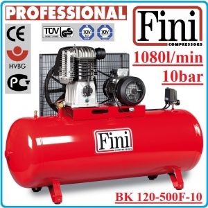 Компресор, Бутален, 500L, 1080 L/min, 10Bar, Fini, BK120-500F-10