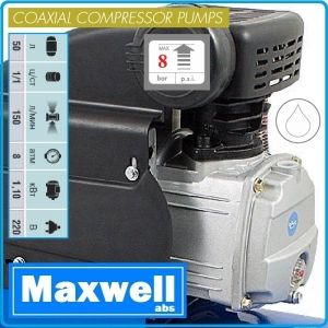 Компресор, бутален, маслен, директен, 50L, 150L/min, 8Bar, Maxwell, FA 1550