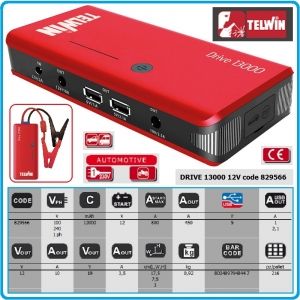 Стартиращо устройство, външна батерия, 12V, LiPo, 12Ah, Telwin, DRIVE 13000