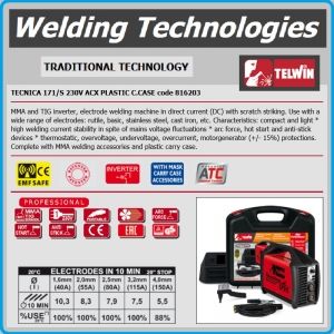 Инвертор, заваръчен апарат, к-т, 140А, Ø1.6-4mm, Telwin, TECNICA 171/S