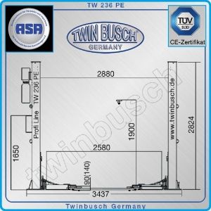 Подемник двуколонен, крик, долна синхронизация, 3.6t, Twin Busch, TW 236 PE 