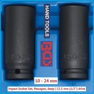 Вложки ударни, удължени, комплект, 10части, 1/2", 10-24mm, BGS, 5206