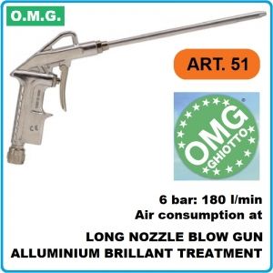 Пистолет за обдухване, пневматичен, дълъг, "L", 6Bar, 180l/min, OMG, 51