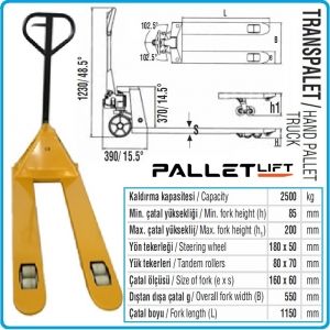Палетна количка, 2.5t, транспалетна, вилична, Pallet Lift, PL55003