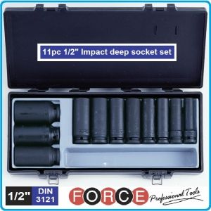 Вложки комплект, ударни, удължени, 1/2", 12-32mm, 11бр, Force, 4119
