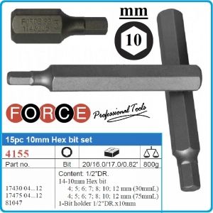 Шестограми, 10mm, накрайници шестостен, к-т 15 броя, Force, 4155