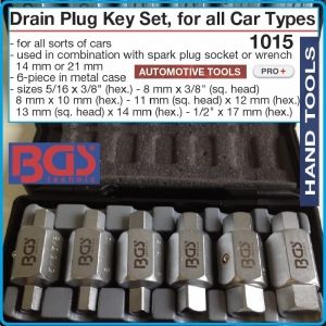 Ключове за маслени пробки 6 части, за ключ или вложка 21mm, к-т, BGS, 8281