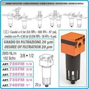 Кондензоотделител с филтър, 20μm, 18Bar, 3/8-1/2", 2000l/min, OMG, 725/30FM