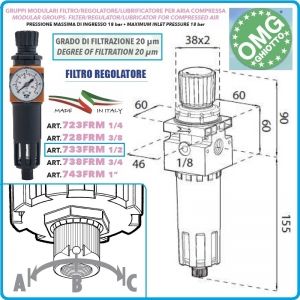 Филтър с регулатор и манометър, кондензоотделител на 1/2", 18Bar, 2000l/min, OMG, 733FRM