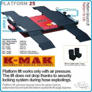 Крик - платформа за гуми, пневматичен подемник 2.5t, K-MAK, PLATFORM 25