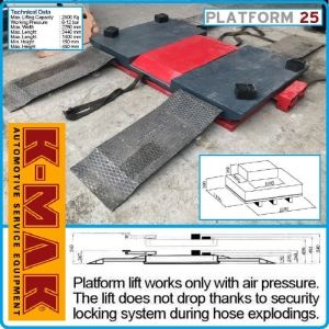 Крик - платформа за гуми, пневматичен подемник 2.5t, K-MAK, PLATFORM 25