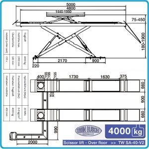 Подемник двоен ножичен, крик двуколонен, 4t, 1.9m, Twin Busch, SA 40 V2