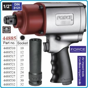 Вложка ударна дълга, дванадесетограм, 1/2", 15 размера, 10-32mm, 12.5mm, Force, 44885-10/32