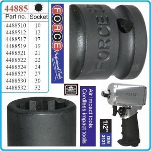 Вложка ударна дълга, дванадесетограм, 1/2", 15 размера, 10-32mm, 12.5mm, Force, 44885-10/32