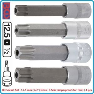 Вложки с накрайници, к-т 4бр, Torx T70H/100H, дълги перфорирани, 1/2", BGS, 5103