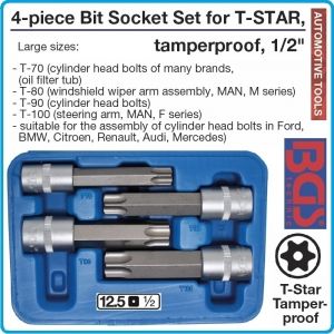 Вложки с накрайници, к-т 4бр, Torx T70H/100H, дълги перфорирани, 1/2", BGS, 5103