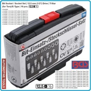 Вложки с накрайници, к-т 19бр, Torx T20/70, E-Torx E10/24, 1/2", Kraftmann, 95100