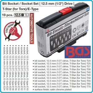 Вложки с накрайници, к-т 19бр, Torx T20/70, E-Torx E10/24, 1/2", Kraftmann, 95100
