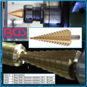 Свредло / райбер за метал, стъпков през 2mm, титаниев Ø4 - 32mm, BGS, 1619