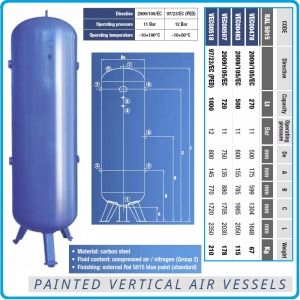Ресивър, вертикален резервоар за сгъстен въздух, V270 - 1500L, 11Bar, Coinox