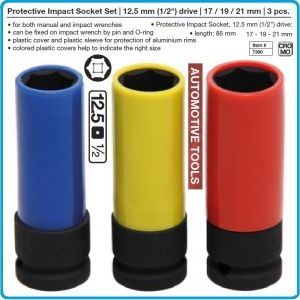 Вложки дълги, ударни, h85mm, за джанти, к-т 3ч, на 1/2", 17-19-21mm, BGS, 7300