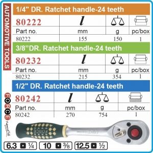 Тресчотка реверсивна, масивна, 1/4", 3/8", 1/2", 24 зъба, 155-270mm, Force, 80222-32-42