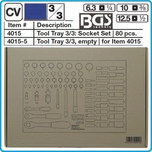 Модул с инструменти 3/3, вложка за количка, 80бр к-т Pro Torque® от 4-32mm на 1/4", 3/8" и 1/2", BGS, 4015