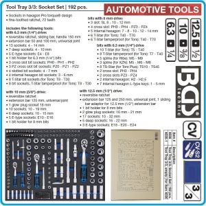 Модул с инструменти 3/3, вложка за количка, 192бр к-т Pro Torque® от 4-32mm на 1/4", 3/8" и 1/2", BGS, 4036