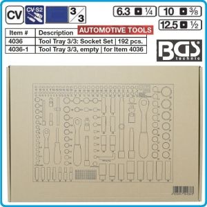 Модул с инструменти 3/3, вложка за количка, 192бр к-т Pro Torque® от 4-32mm на 1/4", 3/8" и 1/2", BGS, 4036