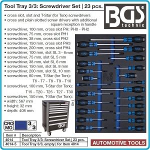 Модул с инструменти 3/3, вложка за количка, 23бр отвертки комплект SL, PH, Torx, BGS, 4014