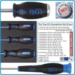 Модул с инструменти 3/3, вложка за количка, 23бр отвертки комплект SL, PH, Torx, BGS, 4014