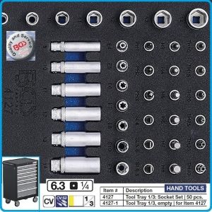 Модул с инструменти 1/3, вложка за количка, 50бр гедоре к-т на 1/4", BGS, 4127