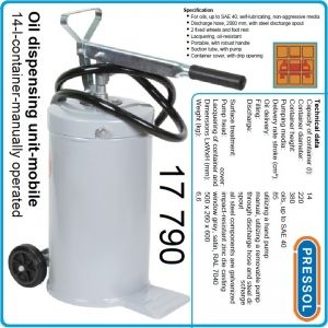 Помпа за масло, 14L, ръчен мобилен шприц, 85cm³/ход, Pressol, 17790.