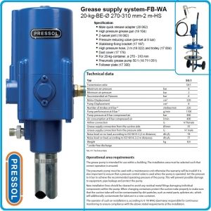 Грес помпа, 50:1, пневматична, 400Bar, к-т, 20kg, Ø270mm, Pressol, 18417051.
