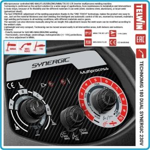 Телоподаващ апарат, CO2, 230V, 170А, за MIG-MAG/MMA/TIG, Telwin, TECHNOMIG 180, 816075.