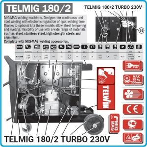 Телоподаващ апарат, CO2, 170А, MIG-MAG, TELMIG 180/2 TURBO 230V, Telwin, 821055.