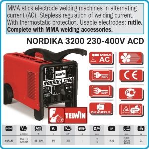 Електрожен 190A, MMA заваръчен апарат, Ø2-4mm, NORDIKA 3200 230-400V ACD, Telwin, 814180.