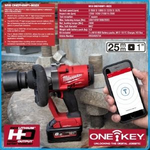 Гайковерт акумулаторен, ударен на 1", 2033 Nm, 18V 8.0Ah, One-Key, Milwaukee, M18O-F1-802X.
