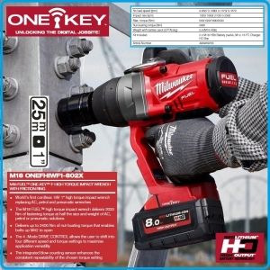 Гайковерт акумулаторен, ударен на 1", 2033 Nm, 18V 8.0Ah, One-Key, Milwaukee, M18O-F1-802X.